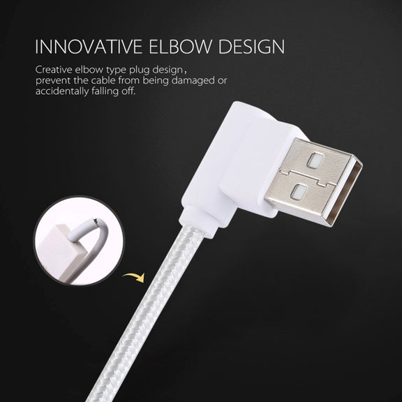 1.2m 2A 90 Copper Wires Woven Elbow USB-C / Type-C 3.1 to USB 2.0 Data / Charger Cable(White)