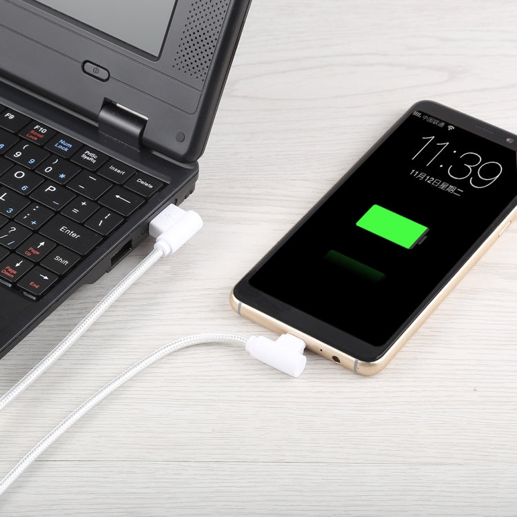 1.2m 2A 90 Copper Wires Woven Elbow USB-C / Type-C 3.1 to USB 2.0 Data / Charger Cable(White)