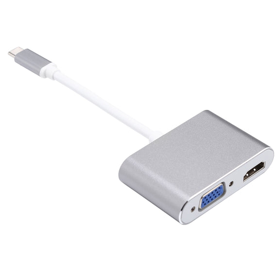 2 in 1 VGA & HDMI Female to USB-C / Type-C Male Hub Splitter Adapter(Grey)