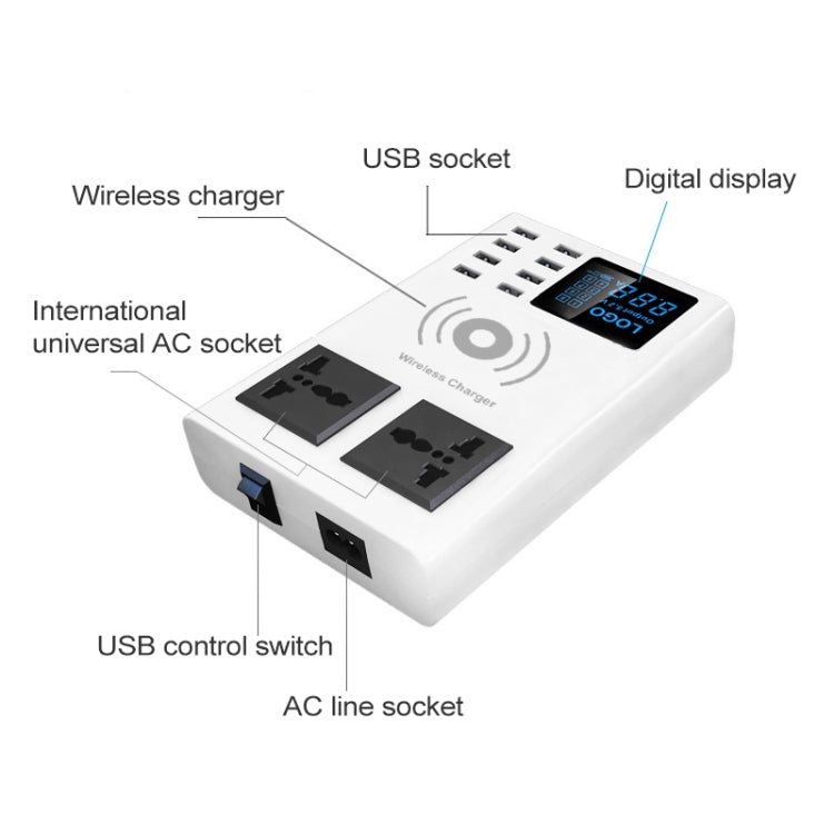 YC-CDA10W 10W Multi Port USB Intelligent Digital Display Fast Charging Wireless Charger, EU Plug