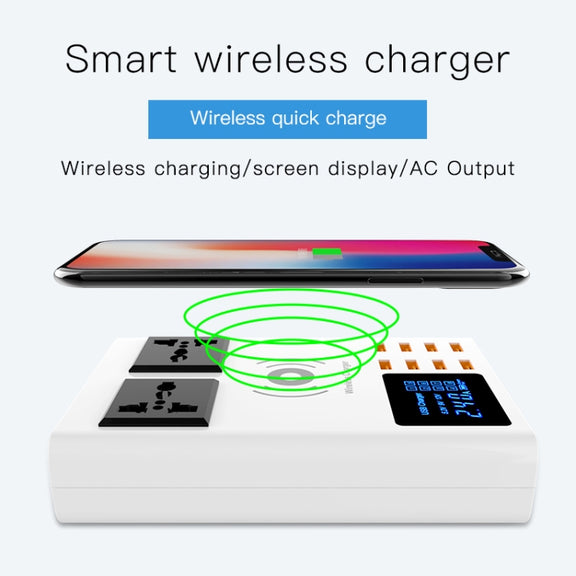 YC-CDA10W 10W Multi Port USB Intelligent Digital Display Fast Charging Wireless Charger, EU Plug