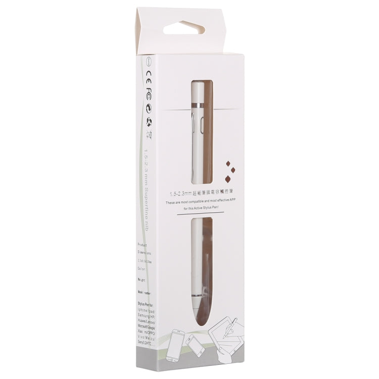 1.5-2.3mm Rechargeable Capacitive Touch Screen Active Stylus Pen(White)