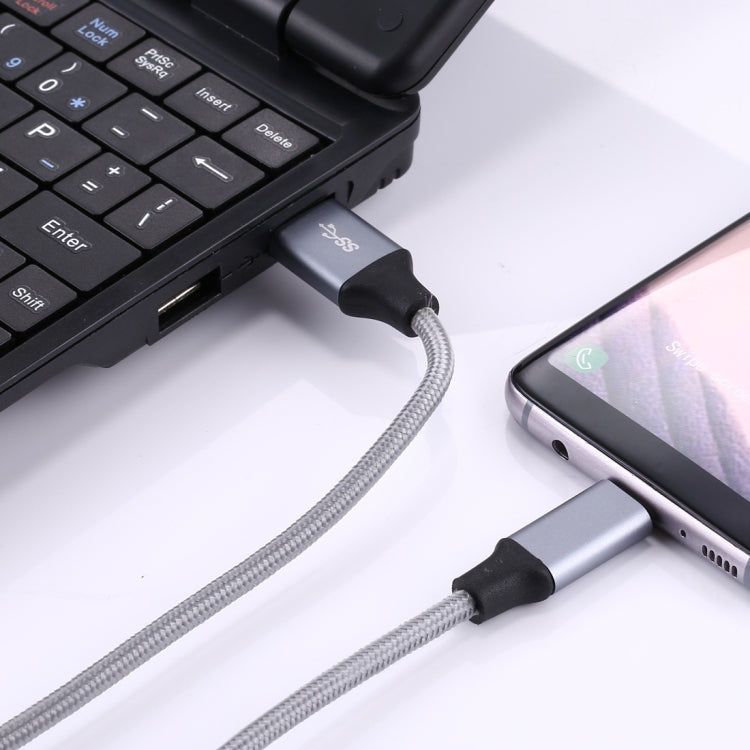 1m Wires Woven Metal Head USB-C / Type-C 3.1 to USB 3.0 Data / Charger Cable(Grey)