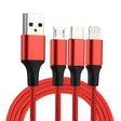 2A 1.2m 3 in 1 USB to 8 Pin & USB-C / Type-C & Micro USB Nylon Weave Charging Cable(Red) - Multifunction Cable by PMC TechLife | Online Shopping South Africa | PMC TechLife | Buy Now Pay Later Mobicred