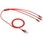 2A 1.2m 3 in 1 USB to 8 Pin & USB-C / Type-C & Micro USB Nylon Weave Charging Cable(Red)