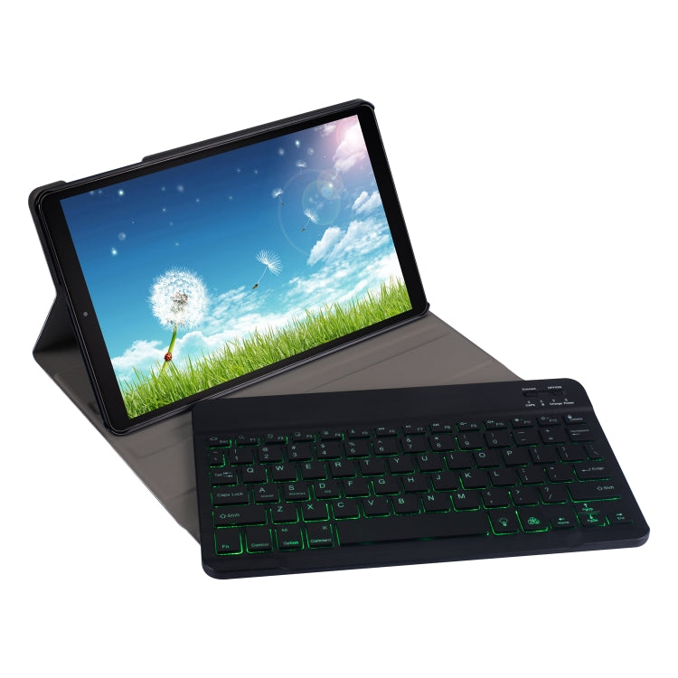 DY510D Colorful Lighting Detachable Plastic Bluetooth Keyboard Tablet Case for Samsung Galaxy Tab A 10.1 (2019) T510 / T511, with Holder (Black)