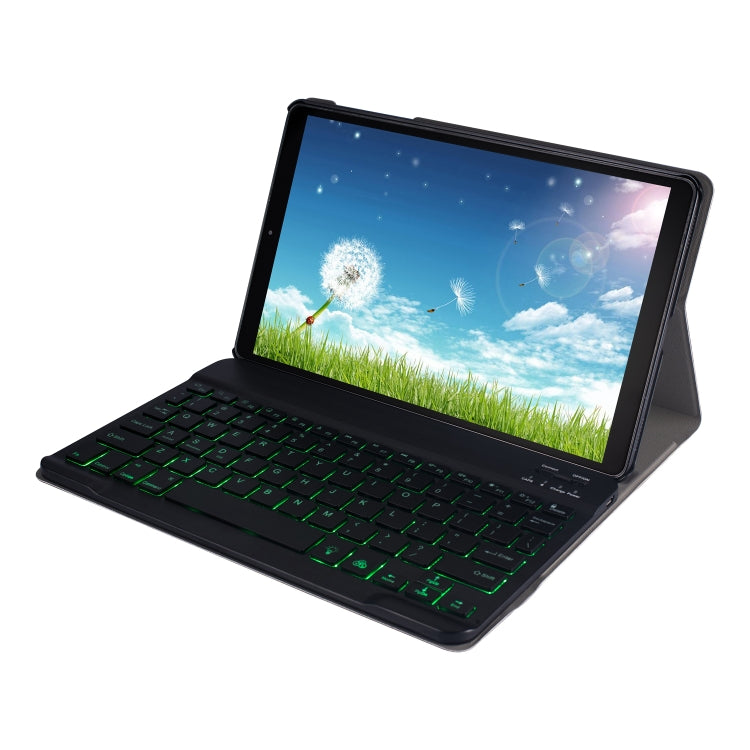 DY510D Colorful Lighting Detachable Plastic Bluetooth Keyboard Tablet Case for Samsung Galaxy Tab A 10.1 (2019) T510 / T511, with Holder (Black)