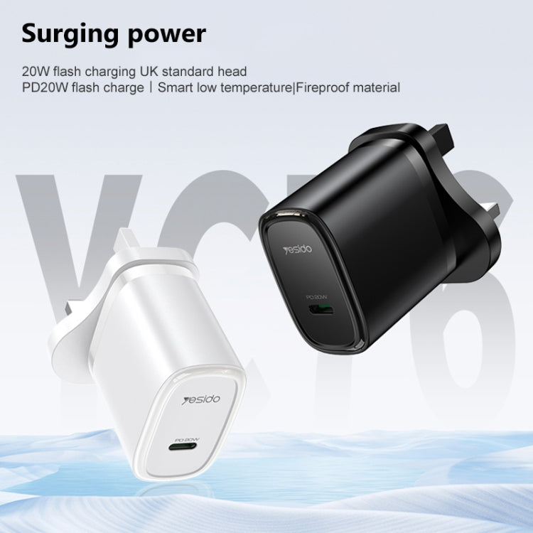 Yesido YC76BL PD 20W USB-C / Type-C Port Quick Charger with Type-C to 8 Pin Cable, UK Plug (Black)