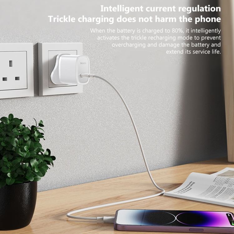 Yesido YC76BL PD 20W USB-C / Type-C Port Quick Charger with Type-C to 8 Pin Cable, UK Plug (Black)