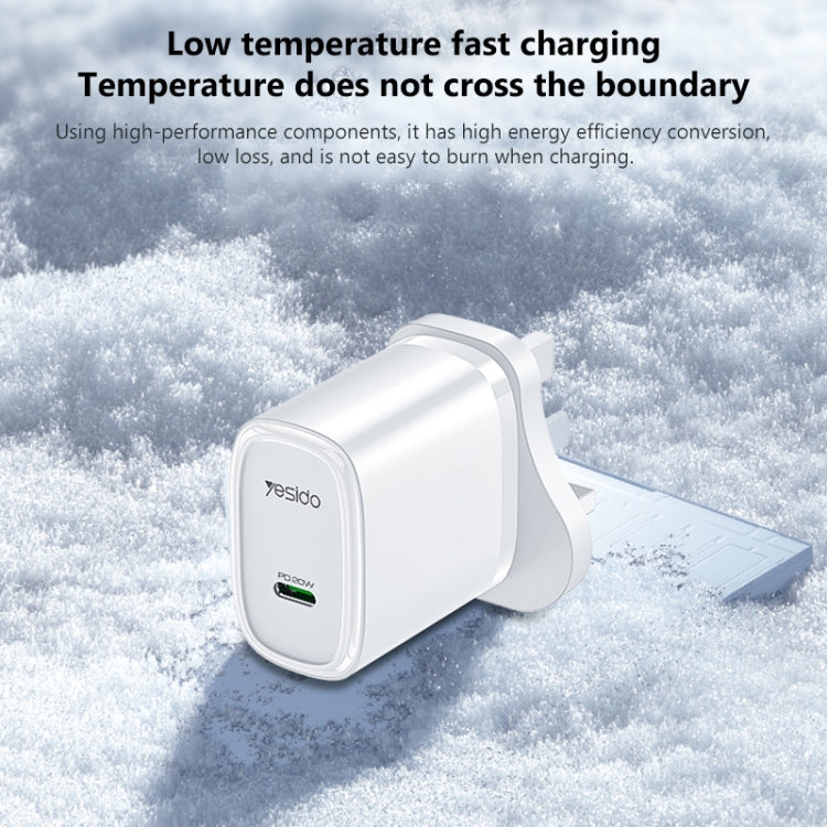 Yesido YC76BL PD 20W USB-C / Type-C Port Quick Charger with Type-C to 8 Pin Cable, UK Plug (Black)