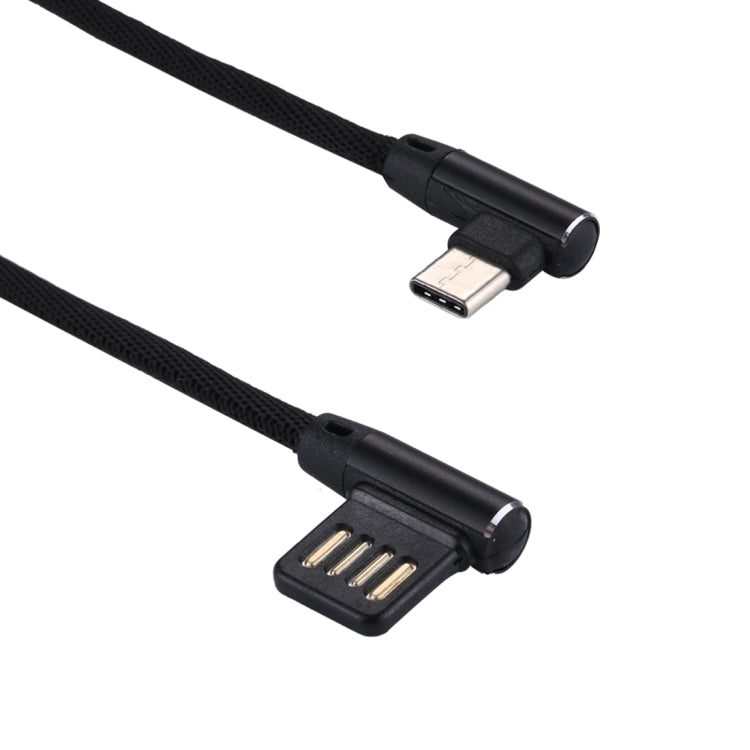 1m 2.4A Output USB to USB-C / Type-C Double Elbow Design Nylon Weave Style Data Sync Charging Cable(Black)