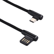 1m 2.4A Output USB to USB-C / Type-C Double Elbow Design Nylon Weave Style Data Sync Charging Cable(Black)