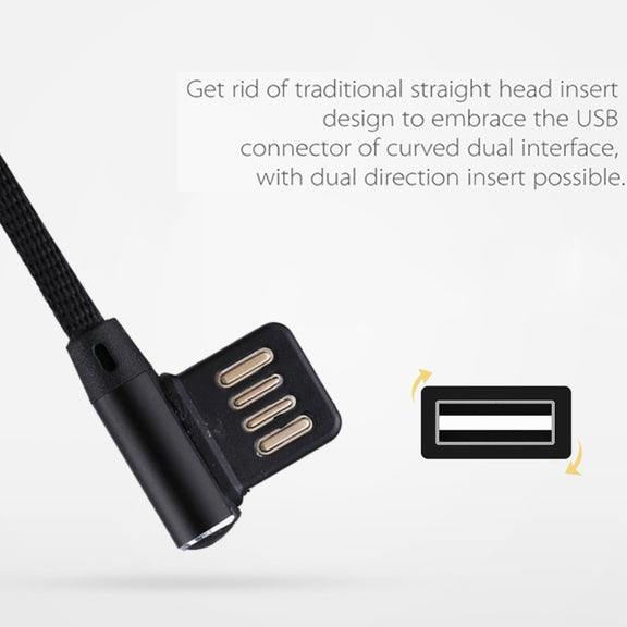 1m 2.4A Output USB to USB-C / Type-C Double Elbow Design Nylon Weave Style Data Sync Charging Cable(Black)