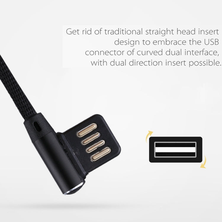 1m 2.4A Output USB to USB-C / Type-C Double Elbow Design Nylon Weave Style Data Sync Charging Cable(Black)