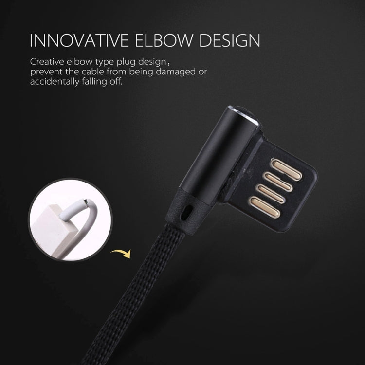 1m 2.4A Output USB to USB-C / Type-C Double Elbow Design Nylon Weave Style Data Sync Charging Cable(Black)