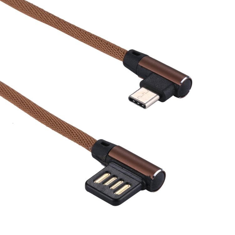 1m 2.4A Output USB to USB-C / Type-C Double Elbow Design Nylon Weave Style Data Sync Charging Cable(Coffee)