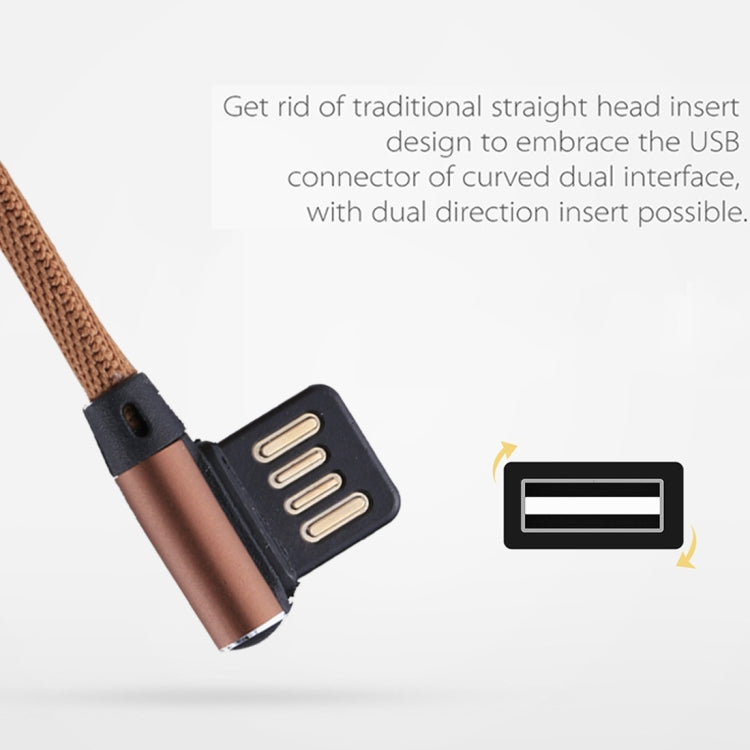 1m 2.4A Output USB to USB-C / Type-C Double Elbow Design Nylon Weave Style Data Sync Charging Cable(Coffee)
