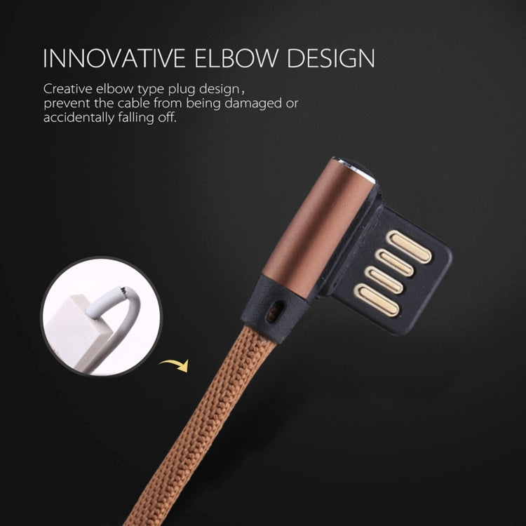 1m 2.4A Output USB to USB-C / Type-C Double Elbow Design Nylon Weave Style Data Sync Charging Cable(Coffee)