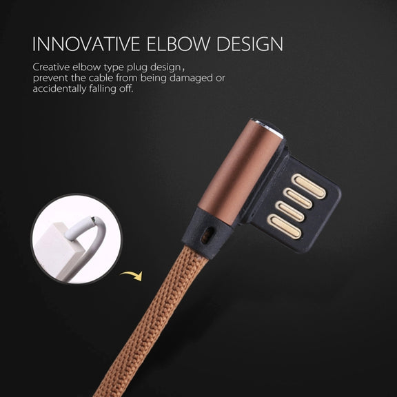 1m 2.4A Output USB to USB-C / Type-C Double Elbow Design Nylon Weave Style Data Sync Charging Cable(Coffee)