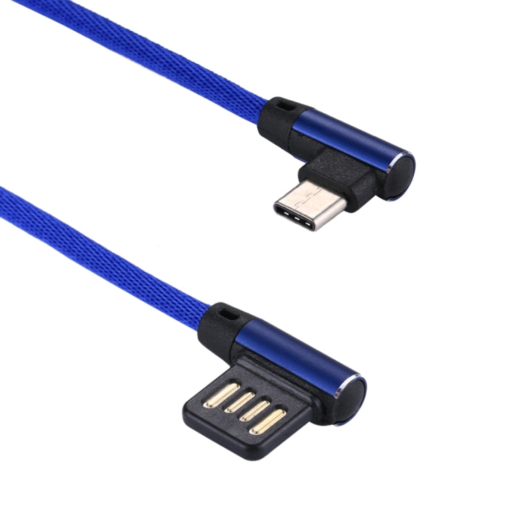1m 2.4A Output USB to USB-C / Type-C Double Elbow Design Nylon Weave Style Data Sync Charging Cable(Dark Blue)
