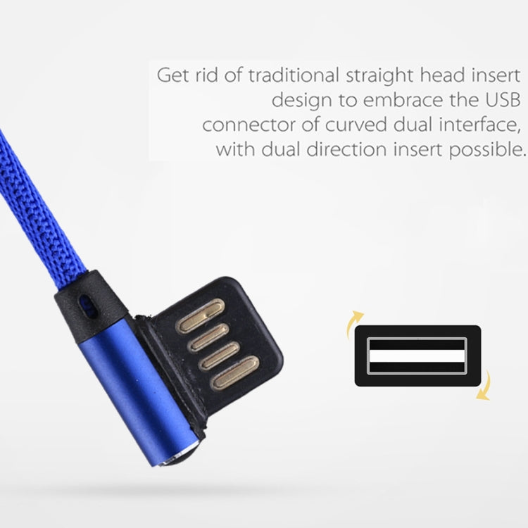 1m 2.4A Output USB to USB-C / Type-C Double Elbow Design Nylon Weave Style Data Sync Charging Cable(Dark Blue)