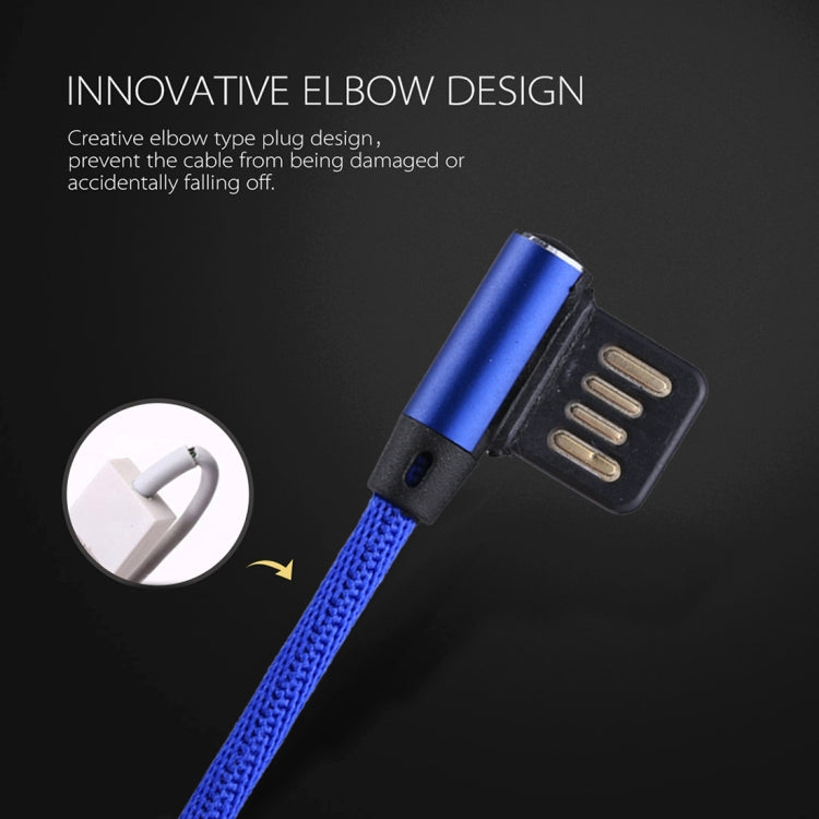 1m 2.4A Output USB to USB-C / Type-C Double Elbow Design Nylon Weave Style Data Sync Charging Cable(Dark Blue)