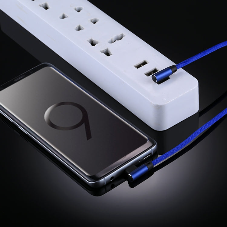 1m 2.4A Output USB to USB-C / Type-C Double Elbow Design Nylon Weave Style Data Sync Charging Cable(Dark Blue)