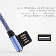 1m 2.4A Output USB to USB-C / Type-C Double Elbow Design Nylon Weave Style Data Sync Charging Cable(Blue)