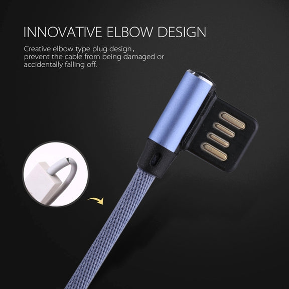 1m 2.4A Output USB to USB-C / Type-C Double Elbow Design Nylon Weave Style Data Sync Charging Cable(Blue)
