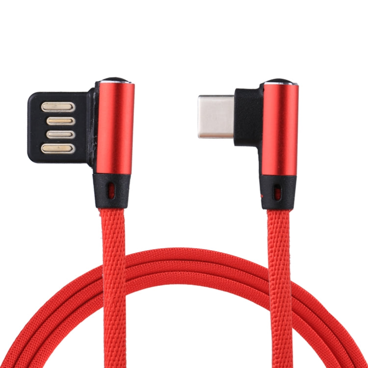 1m 2.4A Output USB to USB-C / Type-C Double Elbow Design Nylon Weave Style Data Sync Charging Cable(Red)