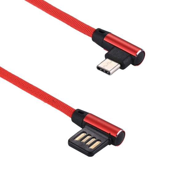 1m 2.4A Output USB to USB-C / Type-C Double Elbow Design Nylon Weave Style Data Sync Charging Cable(Red)
