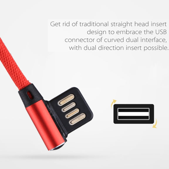 1m 2.4A Output USB to USB-C / Type-C Double Elbow Design Nylon Weave Style Data Sync Charging Cable(Red)