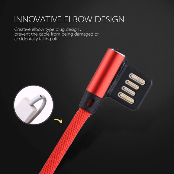 1m 2.4A Output USB to USB-C / Type-C Double Elbow Design Nylon Weave Style Data Sync Charging Cable(Red)