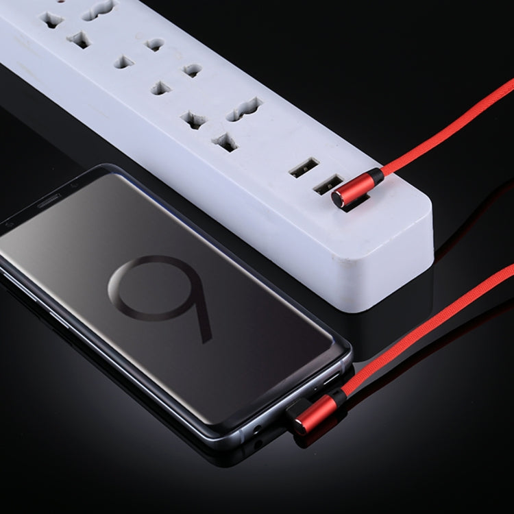 1m 2.4A Output USB to USB-C / Type-C Double Elbow Design Nylon Weave Style Data Sync Charging Cable(Red)