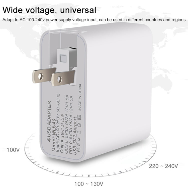 WLX-A6 4 Ports Quick Charging USB Travel Charger Power Adapter, US Plug