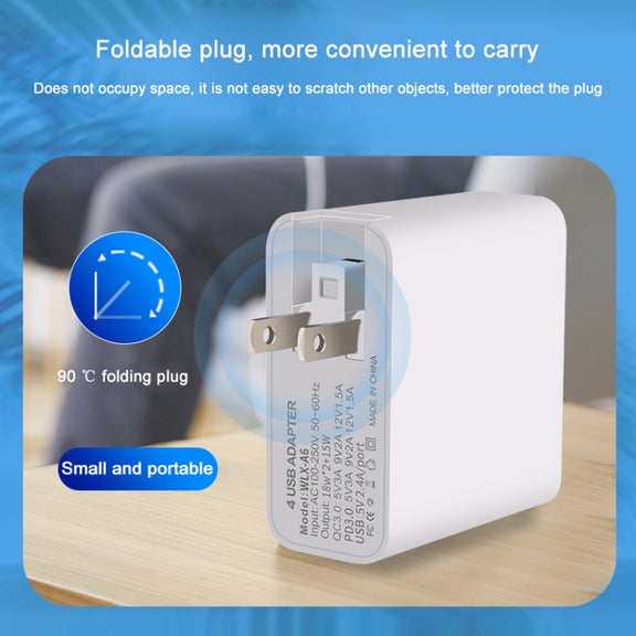 WLX-A6 4 Ports Quick Charging USB Travel Charger Power Adapter, EU Plug
