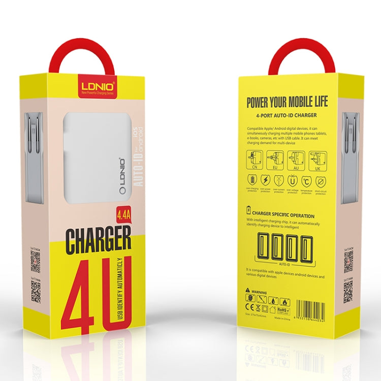 LDNIO A4403 4.4A 4 x USB Ports Smart Travel Charger, EU Plug