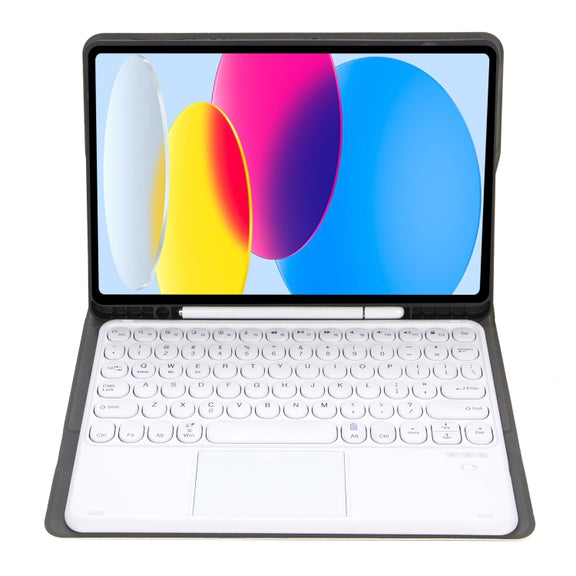 For iPad 10th Gen 10.9 2022 YA10B-A Lambskin Texture Bluetooth Touch Keyboard Leather Tablet Case with Pen Slot(Gold)