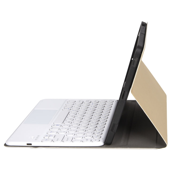 For iPad 10th Gen 10.9 2022 YA10B-A Lambskin Texture Bluetooth Touch Keyboard Leather Tablet Case with Pen Slot(Gold)