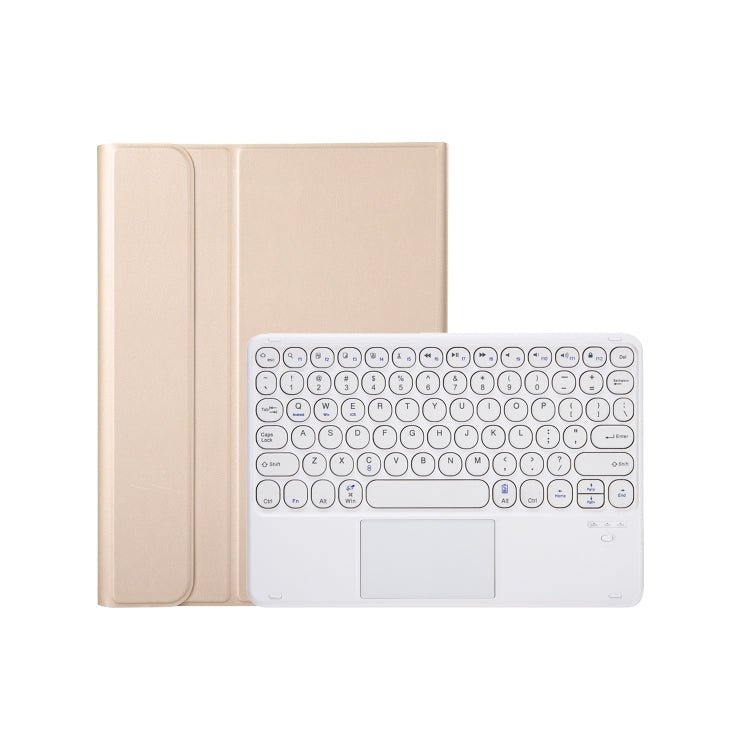 For iPad 10th Gen 10.9 2022 YA10B-A Lambskin Texture Bluetooth Touch Keyboard Leather Tablet Case with Pen Slot(Gold)