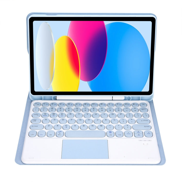 For iPad 11 2025 / 10th Gen 10.9 2022 YA10B-A Lambskin Texture Bluetooth Touch Keyboard Leather Tablet Case with Pen Slot (Baby Blue)