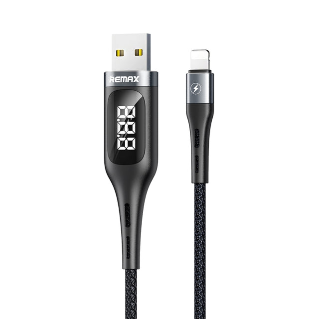 REMAX RC-096i Leader 1.2m 2.1 USB to 8 Pin Intelligent Digital Display Aluminum Alloy Braid Fast Charging Data Cable