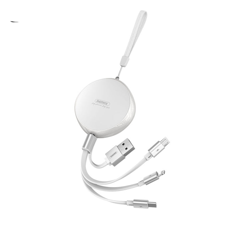 REMAX RC-185th 3 in 1 2.1A USB to 8 Pin + USB-C / Type-C + Micro USB Sury Series Telescopic Charging Data Cable(White)