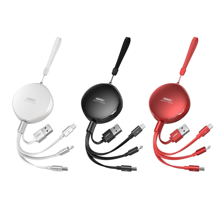 REMAX RC-185th 3 in 1 2.1A USB to 8 Pin + USB-C / Type-C + Micro USB Sury Series Telescopic Charging Data Cable(White)