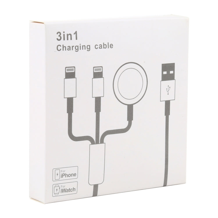 For iPhone / Apple Watch 3 In 1 8 Pin + Type-C / USB-C + Magnetic Charging Base Multi-function Charging Cable, Length: 1m(Black)