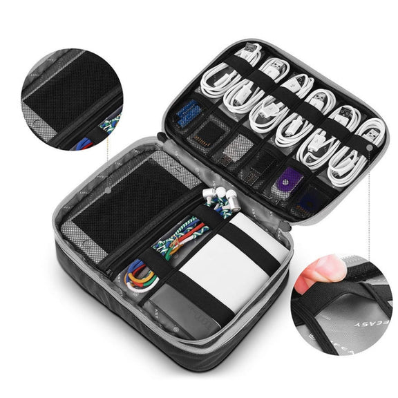 Multi-functional Headphone Charger Data Cable Storage Bag Portable Power Pack, Size:M, 25 x 18 x 5cm (Grey)
