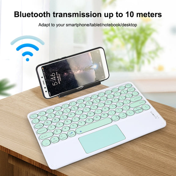 250C 10 inch Universal Tablet Round Keycap Wireless Bluetooth Keyboard with Touch Panel (White)