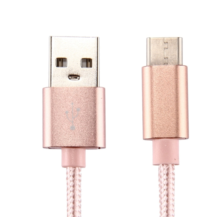 Knit Texture USB to USB-C / Type-C Data Sync Charging Cable, Cable Length: 1m, 3A Total Output, 2A Transfer Data(Rose Gold)