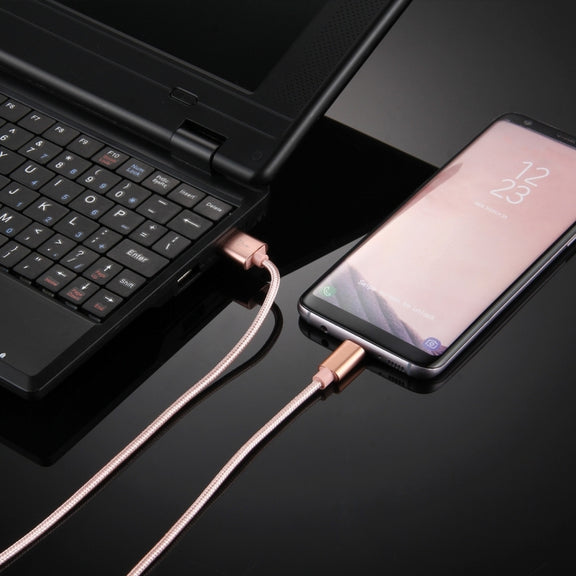 Knit Texture USB to USB-C / Type-C Data Sync Charging Cable, Cable Length: 1m, 3A Total Output, 2A Transfer Data(Rose Gold)