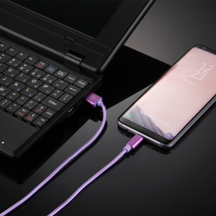Knit Texture USB to USB-C / Type-C Data Sync Charging Cable, Cable Length: 2m, 3A Output(Purple)